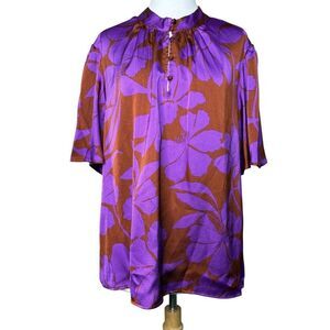 Liz Claiborne Purple and Brown Floral Blouse Plus Size 1X New